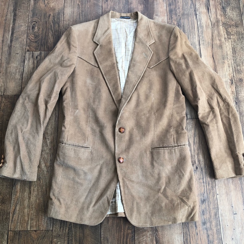 St Ives Mens Blazer Sport Coat Western Jacket Corduroy Wood Buttons Tan Medium?